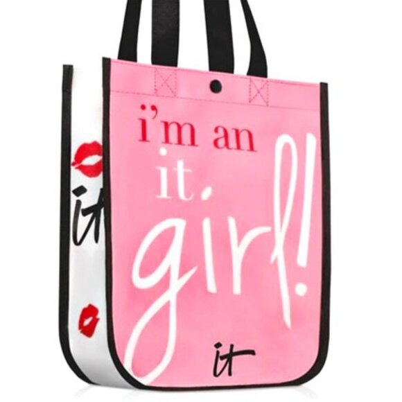 IT Cosmetics Reusable Shopping Bag Tote Sack IT Girl Pink Kisses Snap Close NWOT - Picture 1 of 7